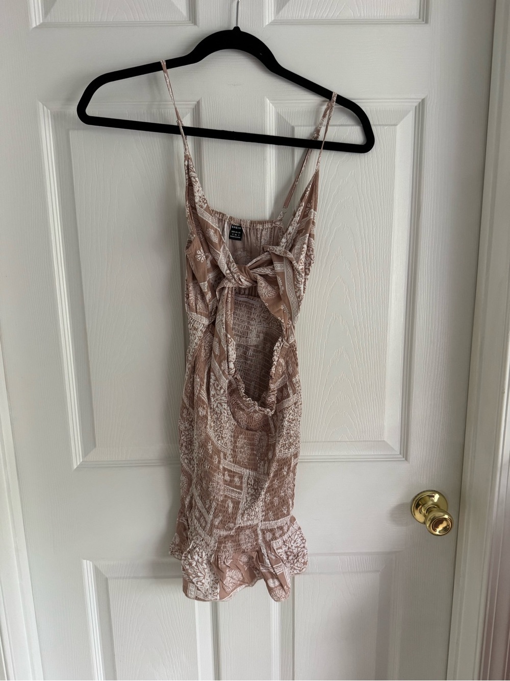 SHEIN Blush Taupe Print Tie-Front Spaghetti Strap Mini Dress